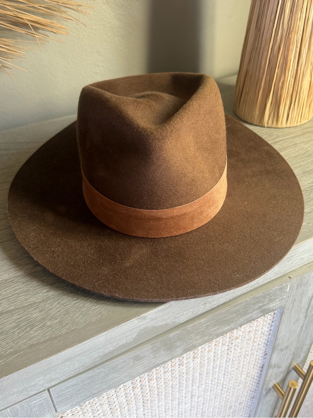 Ross Janessa Leone Brown Wool Fedora with Dark Trim